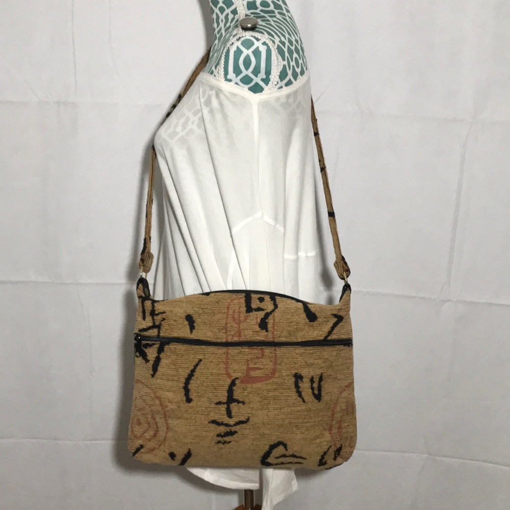 Dancing Cat USA Handmade Textured Fabric  VTG Crossbody Shoulder Purse Bag